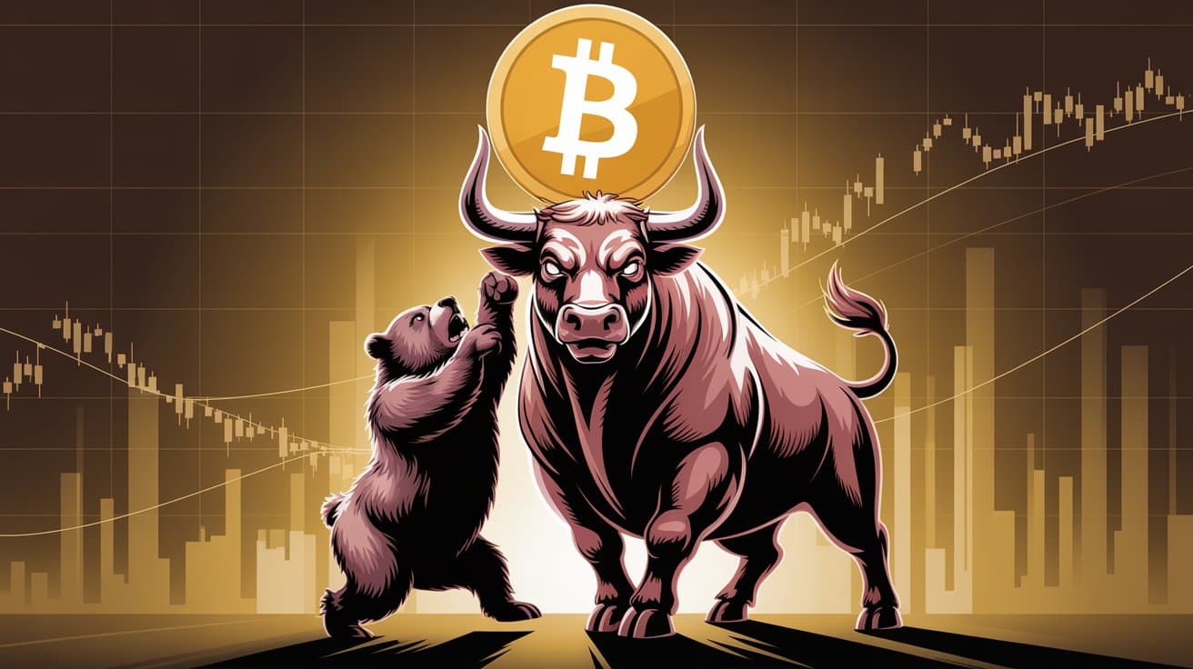Illustration von Bulle und Bär im Bitcoin-Zyklus